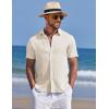 COOFANDY Men’s Knit Shirts Short Sleeve Casual Button Down Polo Shirt Summer Beach Vacation Shirts(Cream)
