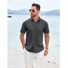 COOFANDY Men’s Knit Shirts Short Sleeve Casual Button Down Polo Shirt Summer Beach Vacation Shirts(Dark Grey)
