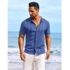 COOFANDY Men’s Knit Shirts Short Sleeve Casual Button Down Polo Shirt Summer Beach Vacation Shirts(Denim Blue)