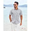 COOFANDY Men’s Knit Shirts Short Sleeve Casual Button Down Polo Shirt Summer Beach Vacation Shirts(Grey Blue – Palm Leaf)