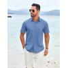 COOFANDY Men’s Knit Shirts Short Sleeve Casual Button Down Polo Shirt Summer Beach Vacation Shirts(Grey Blue)