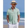 COOFANDY Men’s Knit Shirts Short Sleeve Casual Button Down Polo Shirt Summer Beach Vacation Shirts(Ice Green)