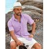COOFANDY Men’s Knit Shirts Short Sleeve Casual Button Down Polo Shirt Summer Beach Vacation Shirts(Lavender)