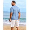 COOFANDY Men’s Knit Shirts Short Sleeve Casual Button Down Polo Shirt Summer Beach Vacation Shirts(Light Blue)