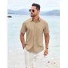 COOFANDY Men’s Knit Shirts Short Sleeve Casual Button Down Polo Shirt Summer Beach Vacation Shirts(Light Khaki)