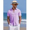 COOFANDY Men’s Knit Shirts Short Sleeve Casual Button Down Polo Shirt Summer Beach Vacation Shirts(Light Purple)