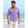 COOFANDY Men’s Knit Shirts Short Sleeve Casual Button Down Polo Shirt Summer Beach Vacation Shirts(Lilac)