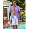COOFANDY Men’s Knit Shirts Short Sleeve Casual Button Down Polo Shirt Summer Beach Vacation Shirts(Lilac)