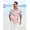 COOFANDY Men’s Knit Shirts Short Sleeve Casual Button Down Polo Shirt Summer Beach Vacation Shirts(Pink – Coconut Tree)
