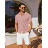 COOFANDY Men’s Knit Shirts Short Sleeve Casual Button Down Polo Shirt Summer Beach Vacation Shirts(Pink)
