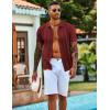 COOFANDY Men’s Knit Shirts Short Sleeve Casual Button Down Polo Shirt Summer Beach Vacation Shirts(Wine Red)