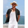 COOFANDY Men’s Knit Short Sleeve Button Down Shirt Vintage Polo Shirt Casual Summer Beach Shirts(Black)