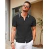 COOFANDY Men’s Knit Short Sleeve Button Down Shirt Vintage Polo Shirt Casual Summer Beach Shirts(Black)