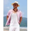 COOFANDY Men’s Knit Short Sleeve Button Down Shirt Vintage Polo Shirt Casual Summer Beach Shirts(Icy Pink)