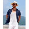 COOFANDY Men’s Knit Short Sleeve Button Down Shirt Vintage Polo Shirt Casual Summer Beach Shirts(Medieval Blue)