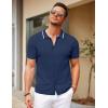COOFANDY Men’s Knit Short Sleeve Button Down Shirt Vintage Polo Shirt Casual Summer Beach Shirts(Medieval Blue)