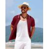 COOFANDY Men’s Knit Short Sleeve Button Down Shirt Vintage Polo Shirt Casual Summer Beach Shirts(Red Dahlia)