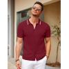 COOFANDY Men’s Knit Short Sleeve Button Down Shirt Vintage Polo Shirt Casual Summer Beach Shirts(Red Dahlia)