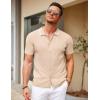 COOFANDY Men’s Knit Short Sleeve Button Down Shirt Vintage Polo Shirt Casual Summer Beach Shirts(Sesame)