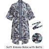 COOFANDY Men’s Lightweight Kimono Robe Japanese Bathrobes Open Front Long Cardigan Cloak with Belt(Blue)