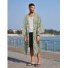 COOFANDY Men’s Lightweight Kimono Robe Japanese Bathrobes Open Front Long Cardigan Cloak with Belt(Green-white)