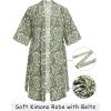 COOFANDY Men’s Lightweight Kimono Robe Japanese Bathrobes Open Front Long Cardigan Cloak with Belt(Green-white)
