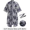 COOFANDY Men’s Lightweight Kimono Robe Japanese Bathrobes Open Front Long Cardigan Cloak with Belt(Navy)