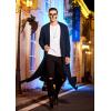 COOFANDY Men’s Lightweight Ruffle Shawl Collar Cardigan Open Front Long Length Drape Cape Overcoat(Navy Blue)