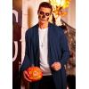 COOFANDY Men’s Lightweight Ruffle Shawl Collar Cardigan Open Front Long Length Drape Cape Overcoat(Navy Blue)