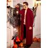 COOFANDY Men’s Lightweight Ruffle Shawl Collar Cardigan Open Front Long Length Drape Cape Overcoat(Wine Red)