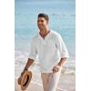 COOFANDY Mens Linen Beach Tee Shirts Cotton Hippie Shirts V Neck Long Sleeve Tunic Big and Tall Yoga Shirt(White)