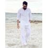 COOFANDY Mens Linen Beach Tee Shirts Cotton Hippie Shirts V Neck Long Sleeve Tunic Big and Tall Yoga Shirt(White)
