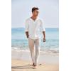 COOFANDY Mens Linen Beach Tee Shirts Cotton Hippie Shirts V Neck Long Sleeve Tunic Big and Tall Yoga Shirt(White)