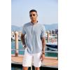 COOFANDY Men’s Linen Henley Shirt Short Sleeve Casual Summer Beach Hippie T Shirts(Flecking Blue)