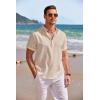 COOFANDY Men’s Linen Henley Shirt Short Sleeve Casual Summer Beach Hippie T Shirts(Khaki)