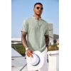 COOFANDY Men’s Linen Henley Shirt Short Sleeve Casual Summer Beach Hippie T Shirts(Light Green)