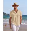 COOFANDY Men’s Linen Henley Shirt Short Sleeve Casual Summer Beach Hippie T Shirts(Light Khaki)