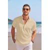 COOFANDY Men’s Linen Henley Shirt Short Sleeve Casual Summer Beach Hippie T Shirts(Light Khaki)