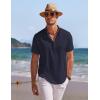 COOFANDY Men’s Linen Henley Shirt Short Sleeve Casual Summer Beach Hippie T Shirts(Navy Blue)