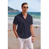 COOFANDY Men’s Linen Henley Shirt Short Sleeve Casual Summer Beach Hippie T Shirts(Navy Blue)