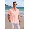 COOFANDY Men’s Linen Henley Shirt Short Sleeve Casual Summer Beach Hippie T Shirts(Pink)