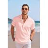 COOFANDY Men’s Linen Henley Shirt Short Sleeve Casual Summer Beach Hippie T Shirts(Pink)