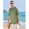 COOFANDY Men’s Linen Henley Shirts Long Sleeve Collarless T-Shirts Longline Kurta Beach Shirts with Pocket(Army Green)