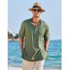 COOFANDY Men’s Linen Henley Shirts Long Sleeve Collarless T-Shirts Longline Kurta Beach Shirts with Pocket(Army Green)