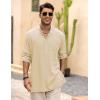 COOFANDY Men’s Linen Henley Shirts Long Sleeve Collarless T-Shirts Longline Kurta Beach Shirts with Pocket(Beige)