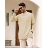 COOFANDY Men’s Linen Henley Shirts Long Sleeve Collarless T-Shirts Longline Kurta Beach Shirts with Pocket(Beige)