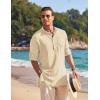 COOFANDY Men’s Linen Henley Shirts Long Sleeve Collarless T-Shirts Longline Kurta Beach Shirts with Pocket(Beige)