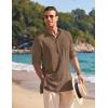 COOFANDY Men’s Linen Henley Shirts Long Sleeve Collarless T-Shirts Longline Kurta Beach Shirts with Pocket(Brown)
