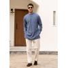 COOFANDY Men’s Linen Henley Shirts Long Sleeve Collarless T-Shirts Longline Kurta Beach Shirts with Pocket(Dark Blue)