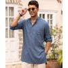 COOFANDY Men’s Linen Henley Shirts Long Sleeve Collarless T-Shirts Longline Kurta Beach Shirts with Pocket(Dark Blue)